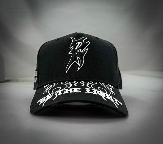 "BE THE LIGHT" 5 PANEL SNAPBACK HAT IN BLACK