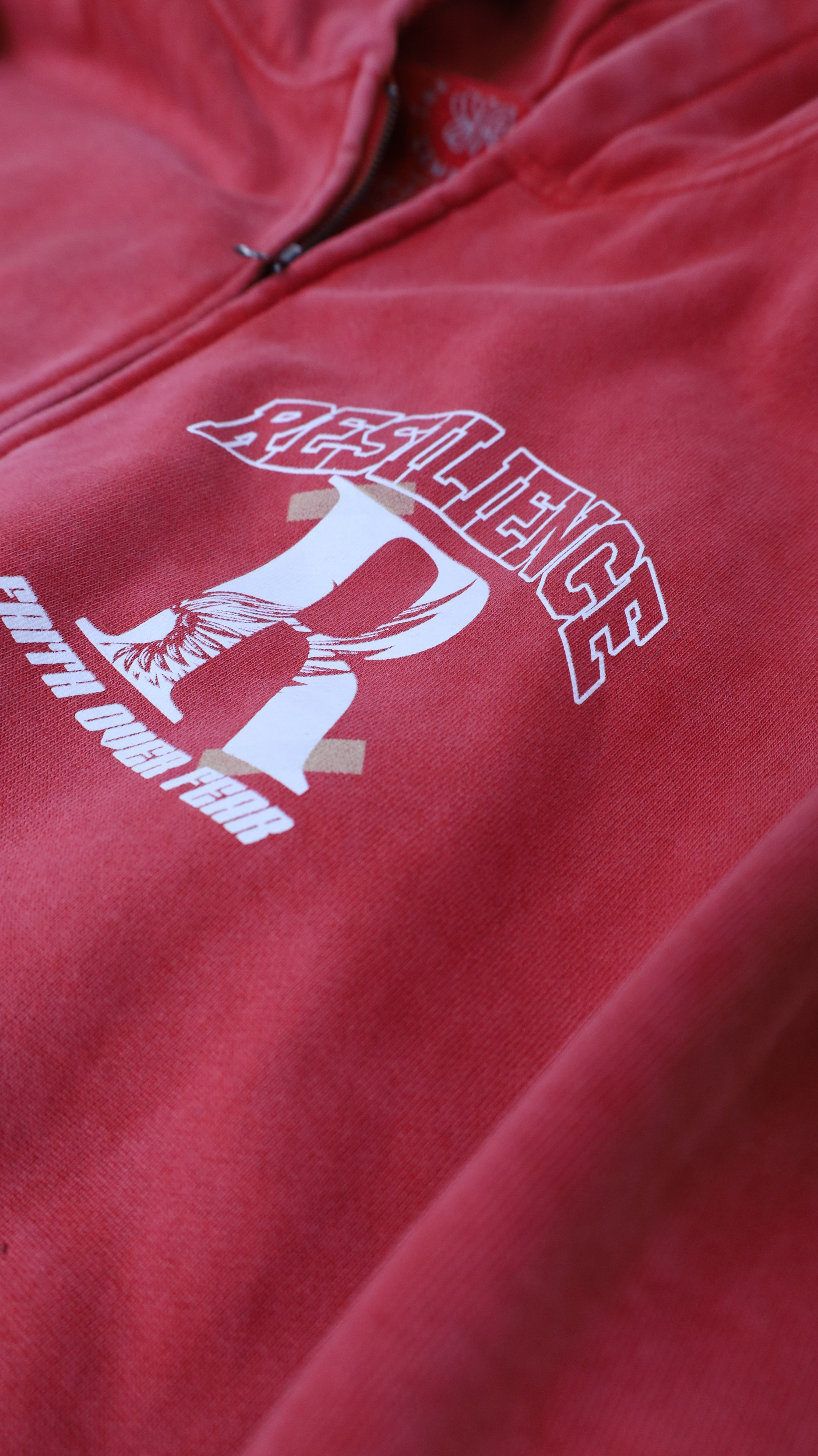 FAITH OVER FEAR - RED ZIP UP (W AMERICA PATCH)
