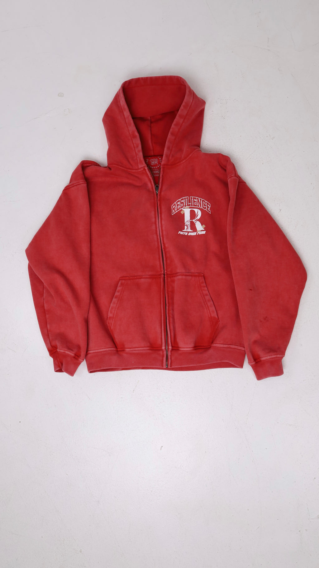 FAITH OVER FEAR - RED ZIP UP (W AMERICA PATCH)