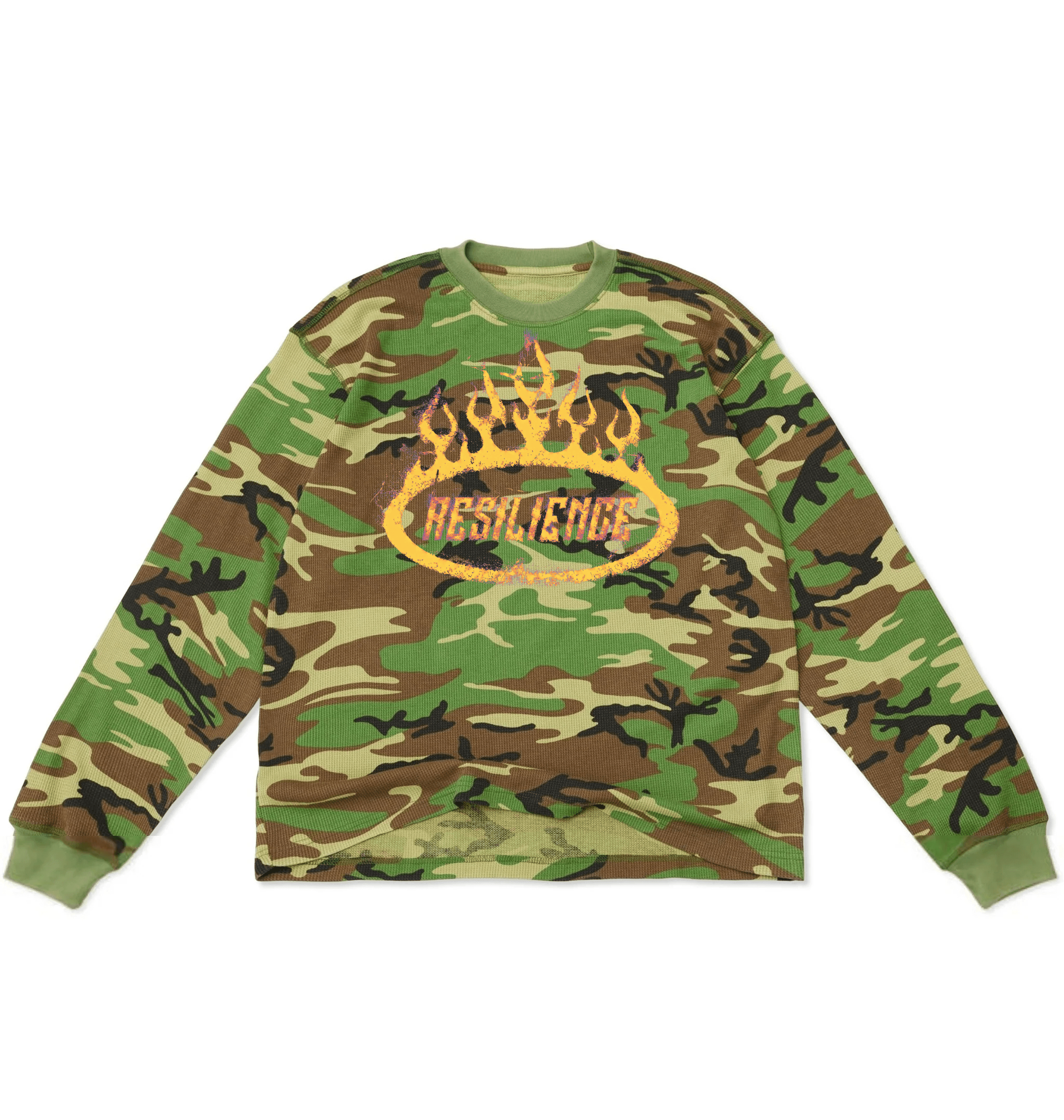Vintage Camo Printed Long Sleeve T Shirt Front