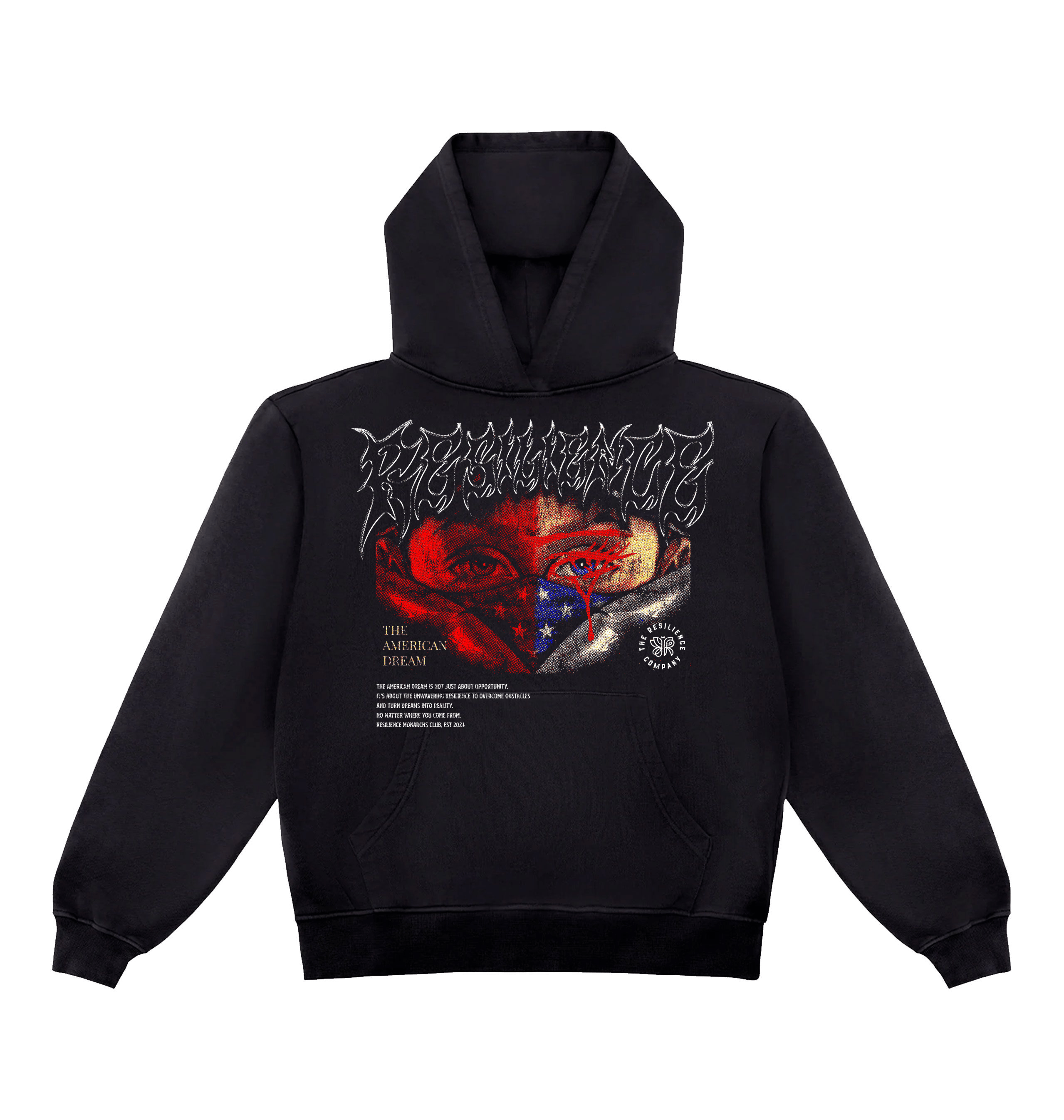 Jet Black Printed Hoody Front