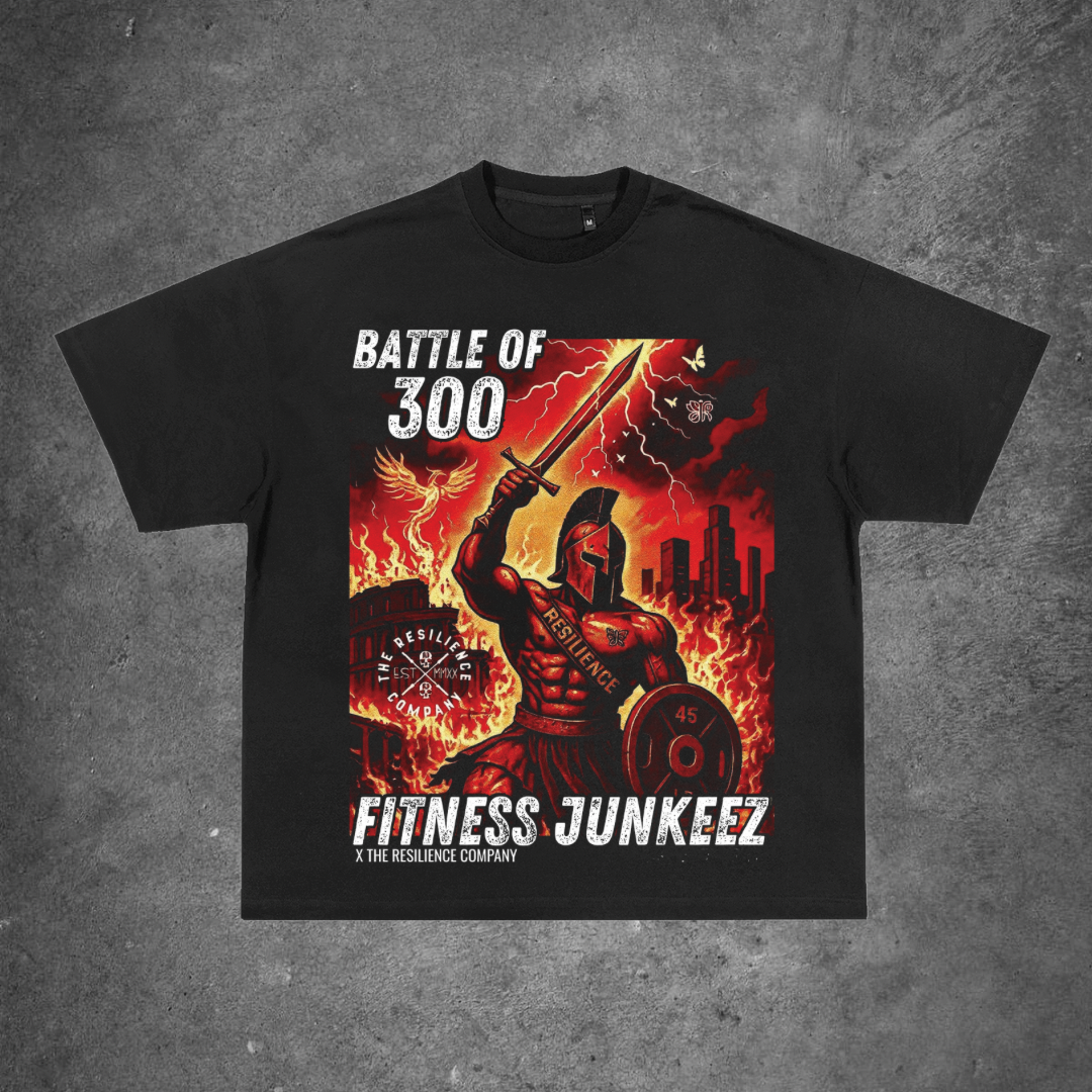 FITNESS JUNKEEZ X RESILIENCE - "BATTLE OF 300" Official Collaboration Tee