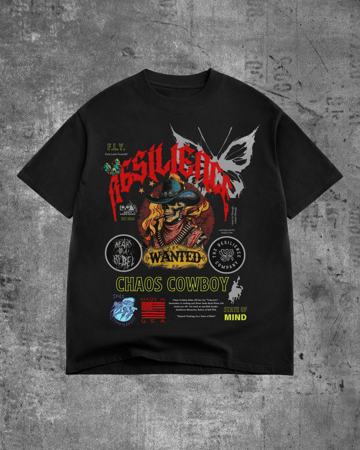 CHAOS COWBOY O/S TEE- BLACK