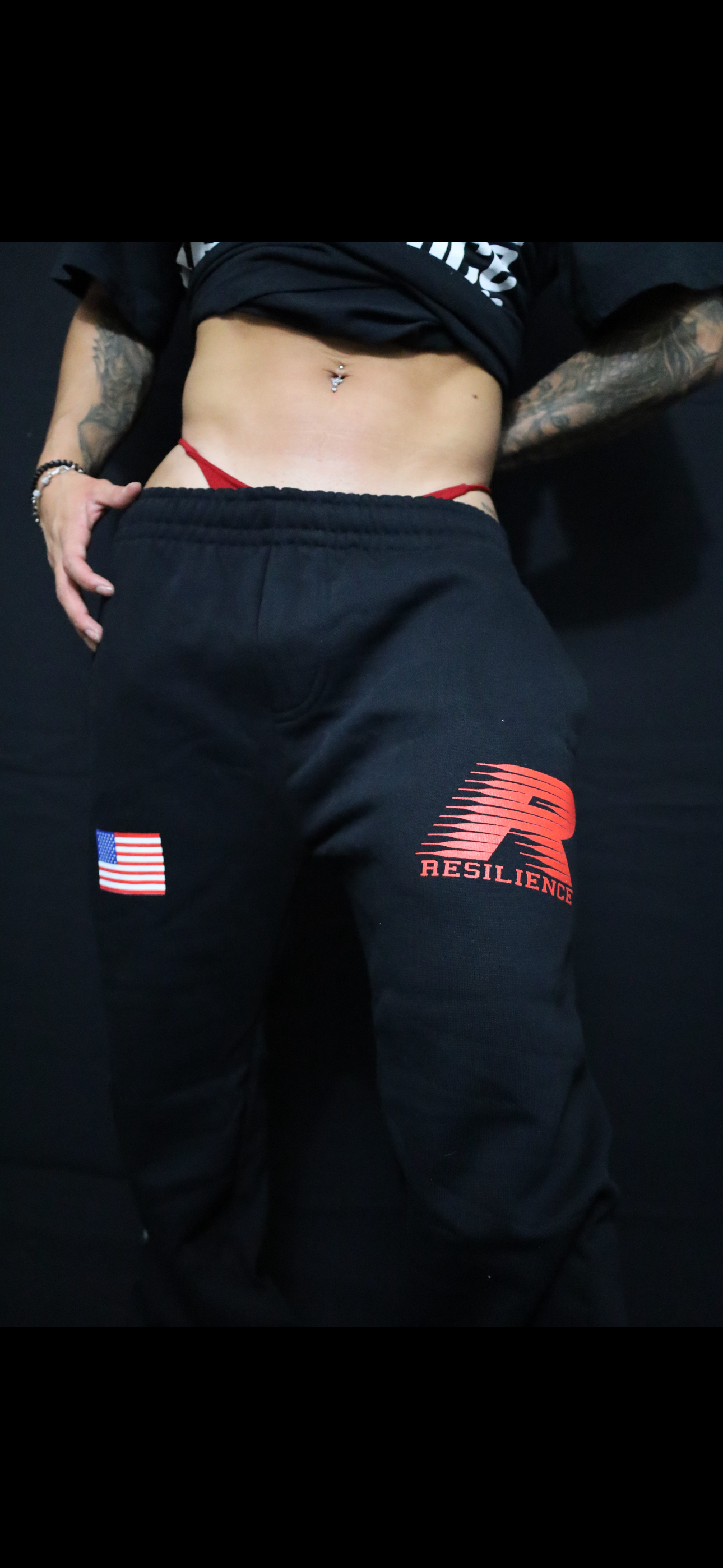 RESILIENCE RACING - BLACK JOGGERS W/ USA FLAG