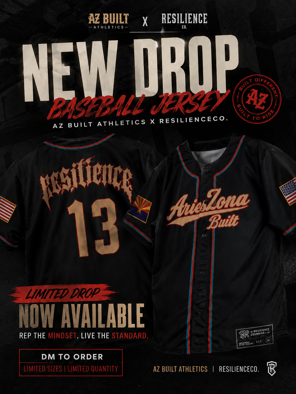 ARIESZONA BUILT X RESILIENCE (Baseball Jersey + MYSTERY TEE)