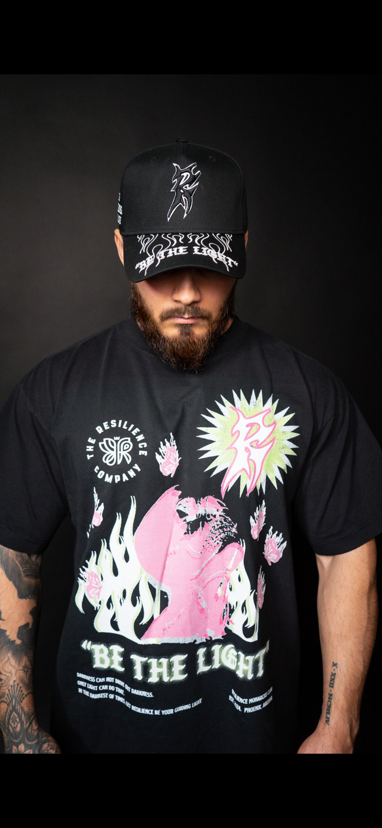 "BE THE LIGHT" 5 PANEL SNAPBACK HAT IN BLACK