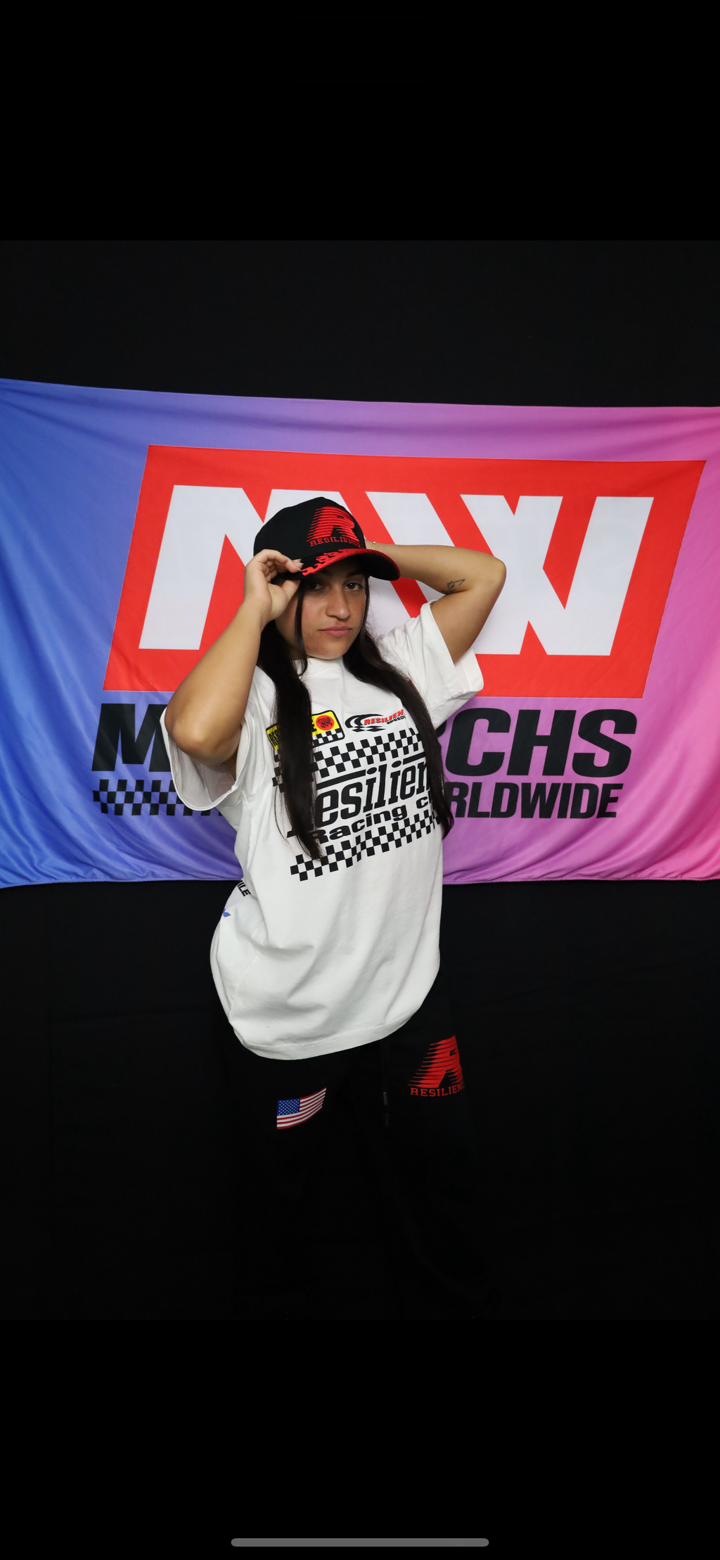 "RESILIENCE RACING" 5 PANEL SNAPBACK HAT IN BLACK