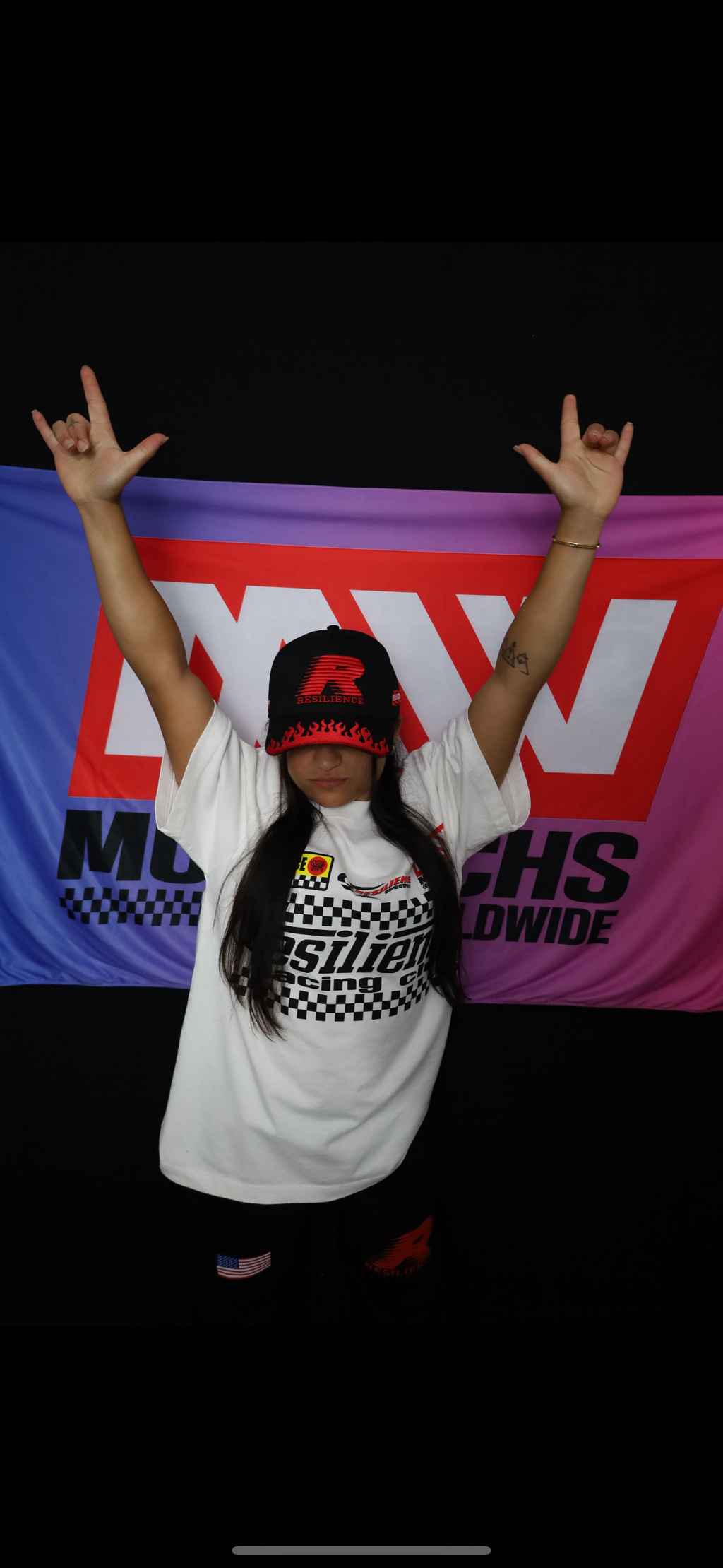 "RESILIENCE RACING" 5 PANEL SNAPBACK HAT IN BLACK