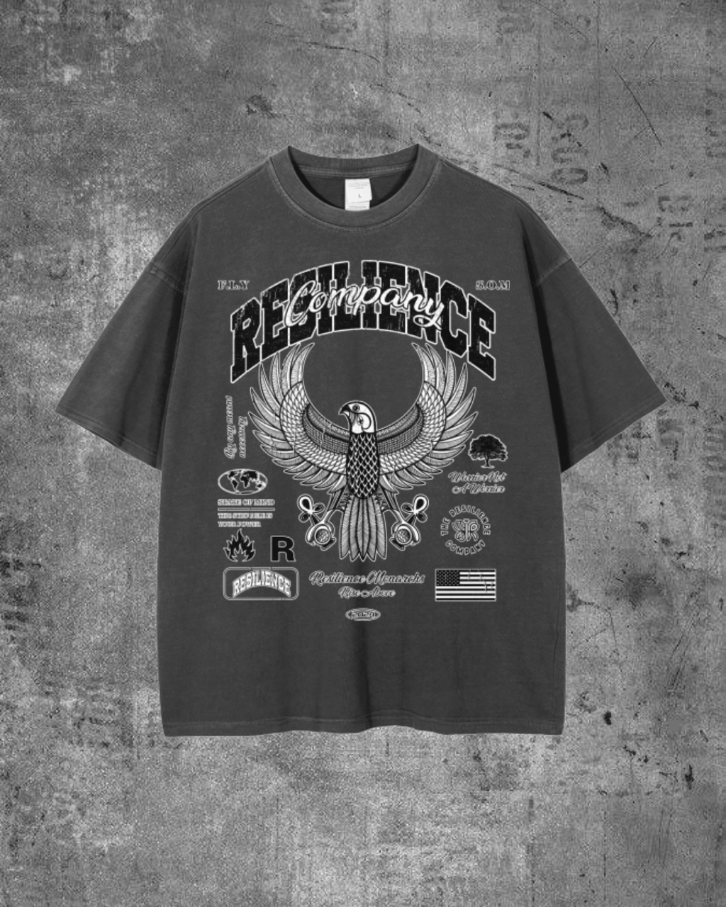 "THE PHOENIX" DROP SHOULDER TEE- VINTAGE WASH (CHARCOAL)