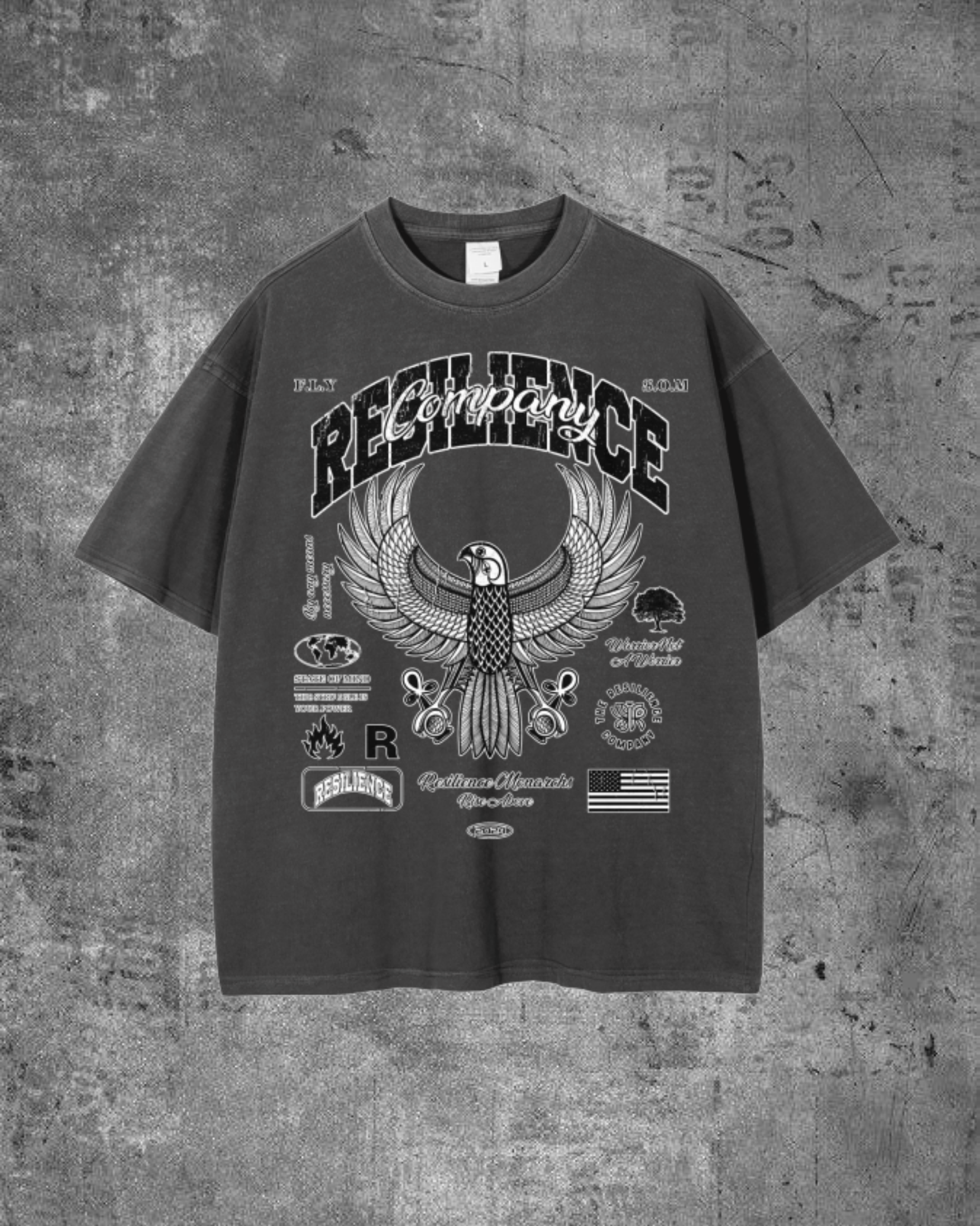 "THE PHOENIX" DROP SHOULDER TEE- VINTAGE WASH (CHARCOAL)